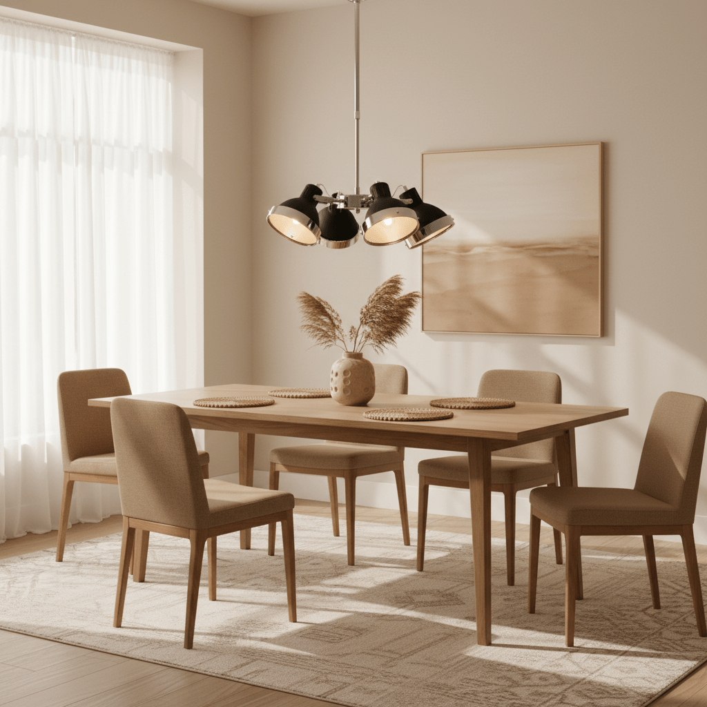 Jasper Black Shade and Chrome 4 Light Pendant Light