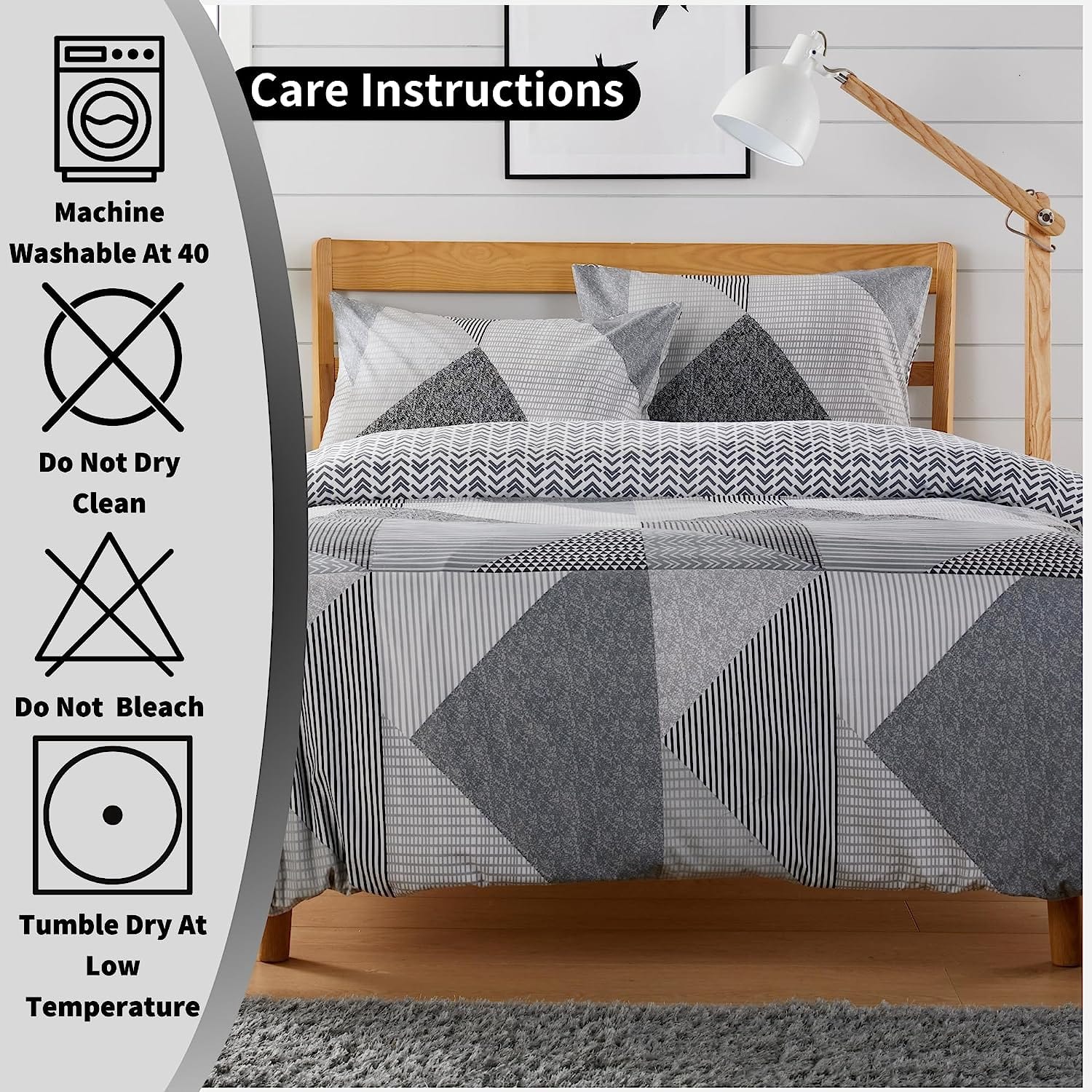 Jasper Grey Printed Reversible Quilted Duvet Cover Set with Button Closure in Single Double and King High - Quality Polyester