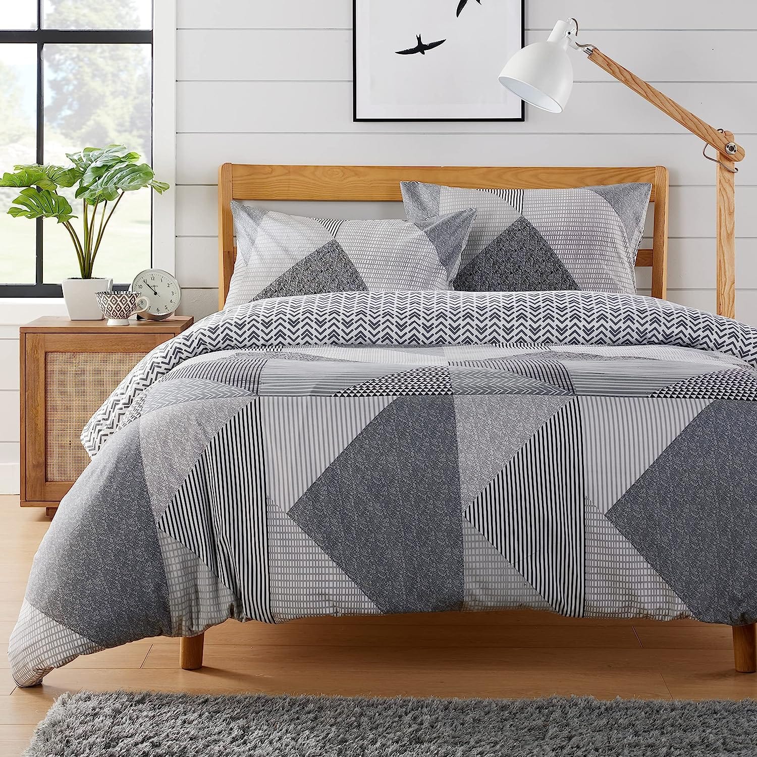 Jasper Grey Printed Reversible Quilted Duvet Cover Set with Button Closure in Single Double and King High - Quality Polyester