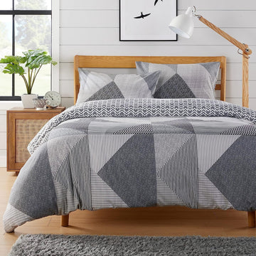Jasper Grey Printed Reversible Quilted Duvet Cover Set with Button Closure in Single Double and King High-Quality Polyester