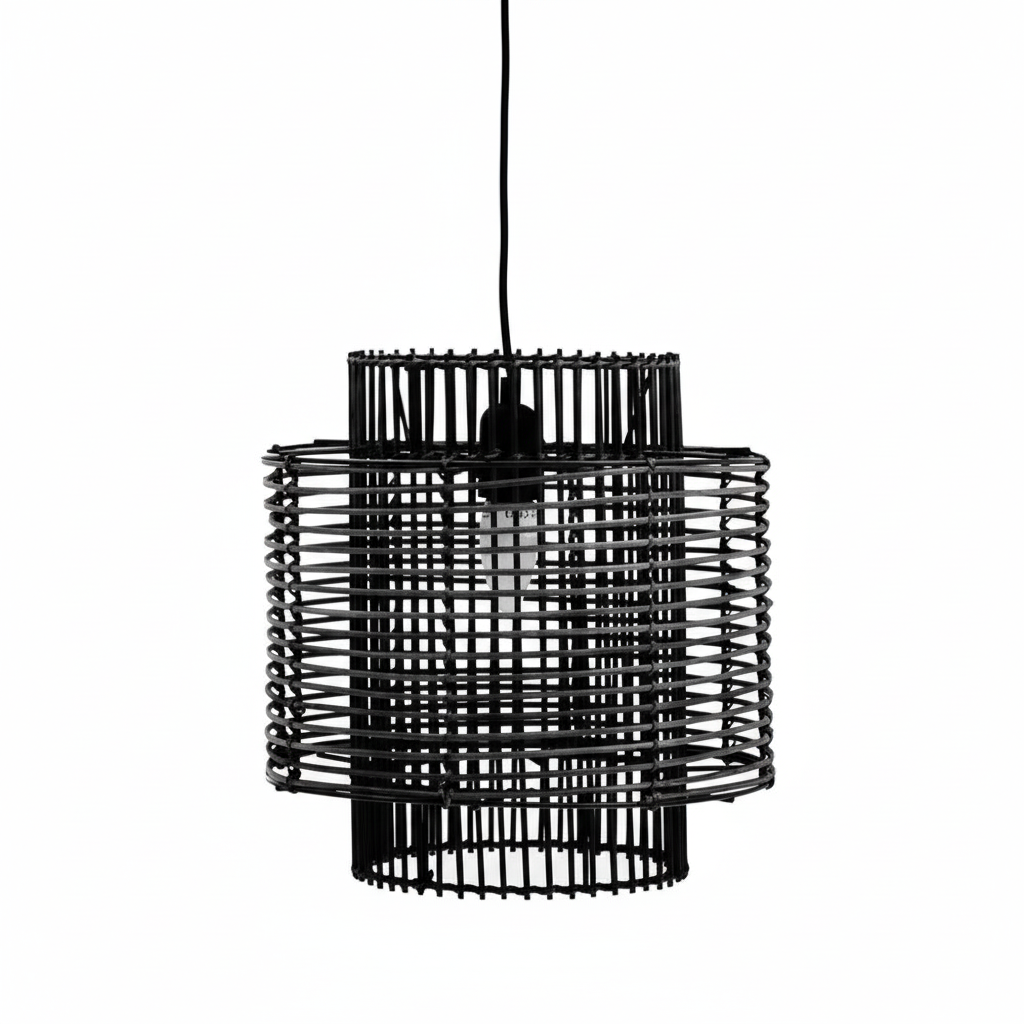 Jaya Black Rattan Overlapping Pendant Lamp