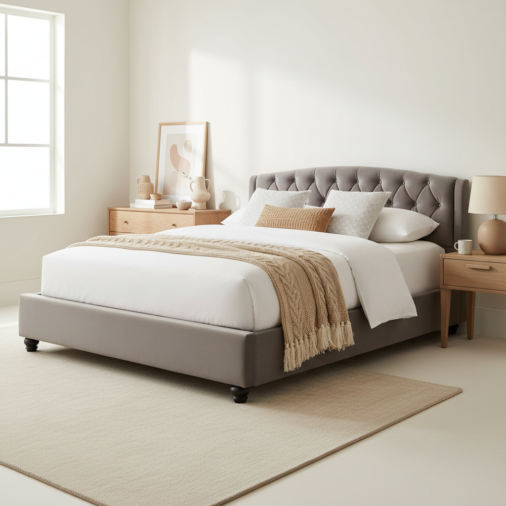Josephine Grey Velvet King Bed