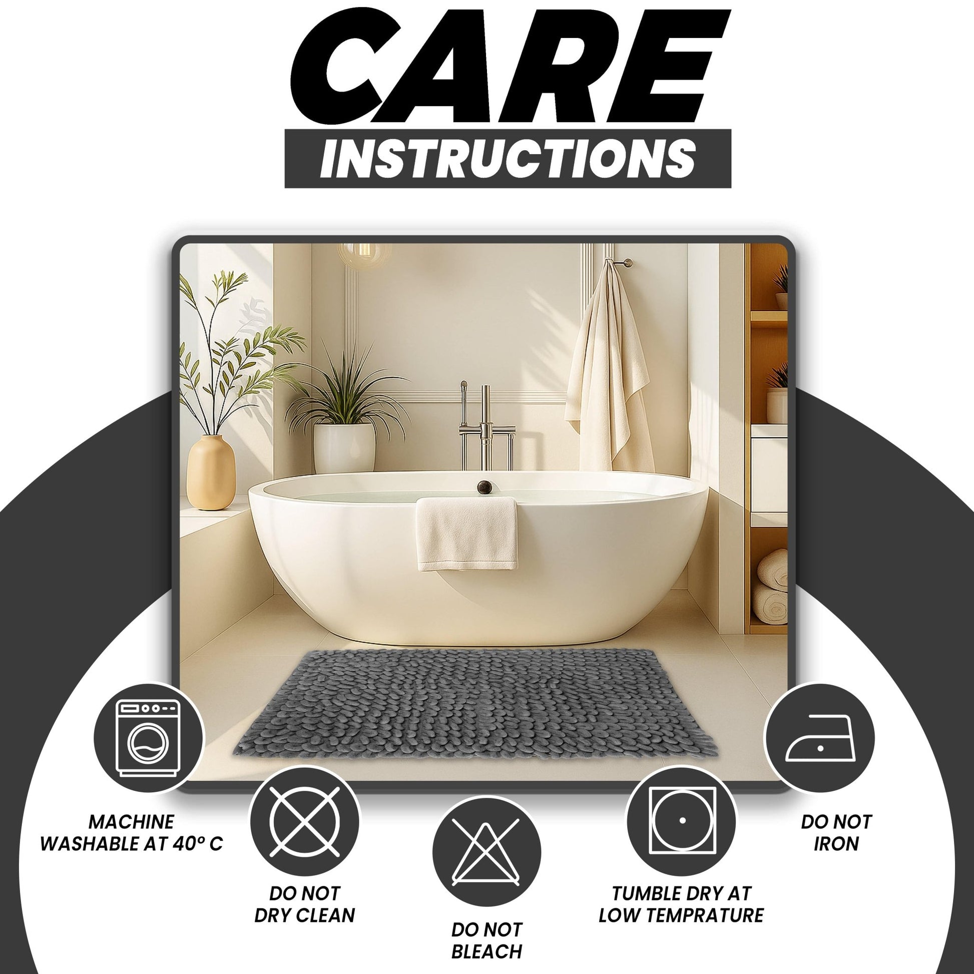 Jumbo Loop Bath Mat Non Slip Water Absorbent Rug for Shower & Toilet Large Size Floor Mats