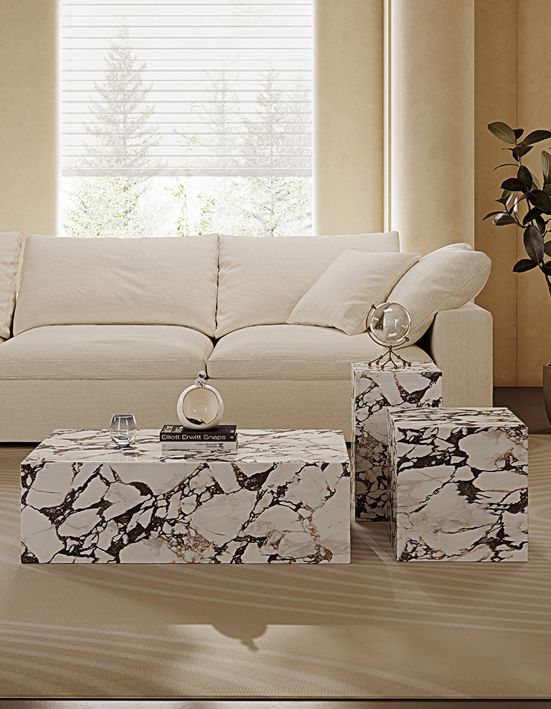 Kabelo Coffee Table Set, Sintered Stone/Marble