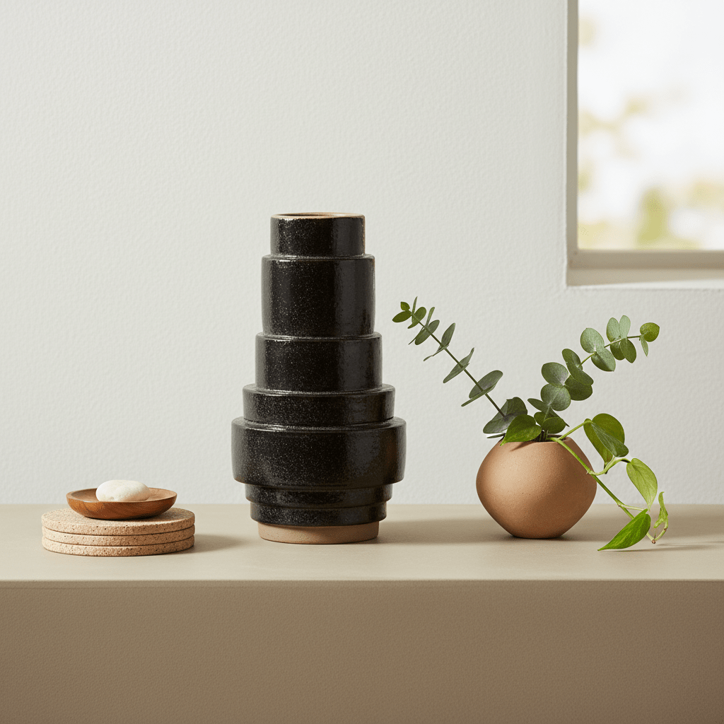 Kaga Black Earthenware Vase
