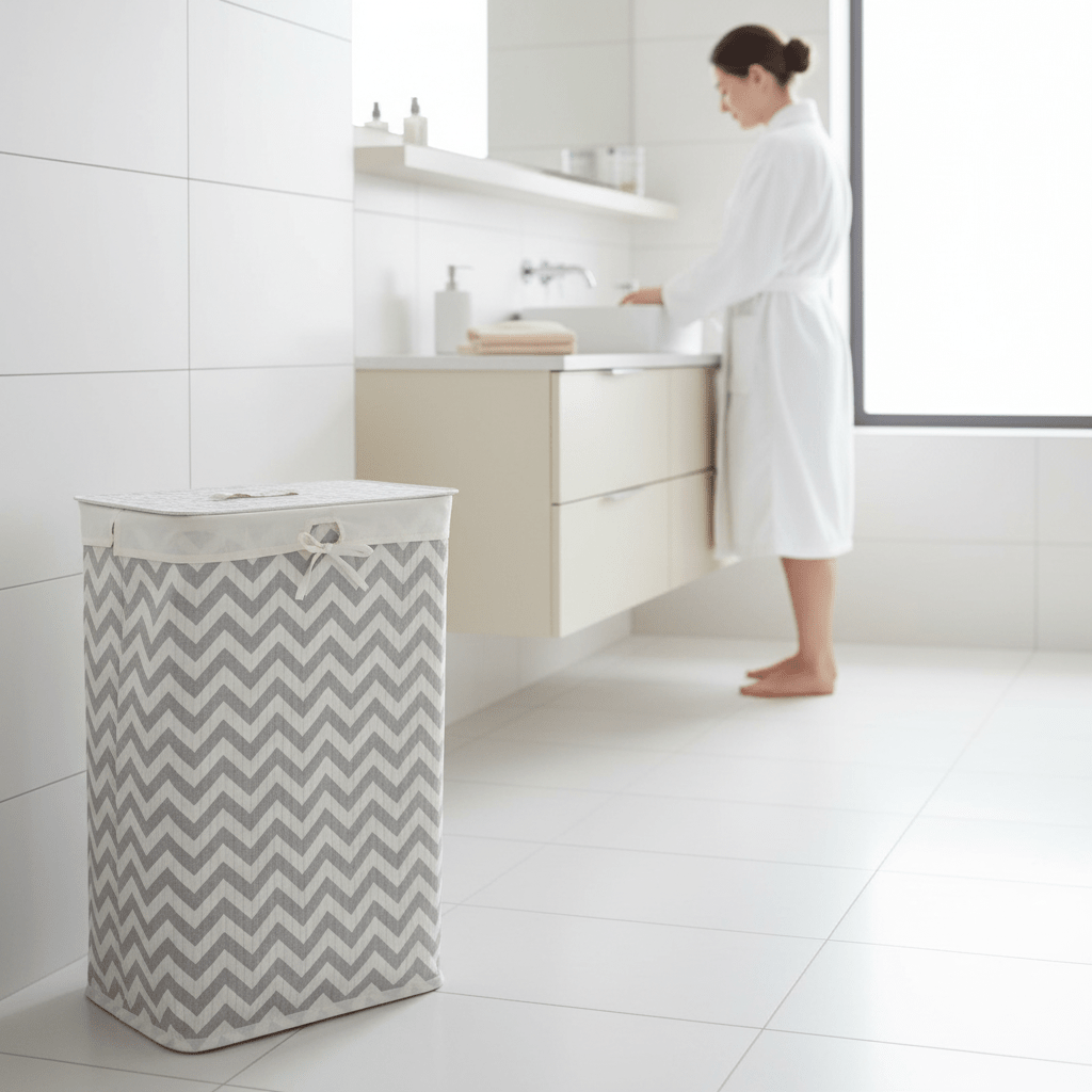 Kankyo White And Grey Chevron Laundry Hamper