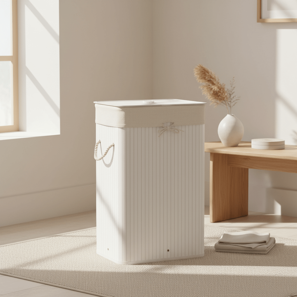 Kankyo White Bamboo Laundry Hamper