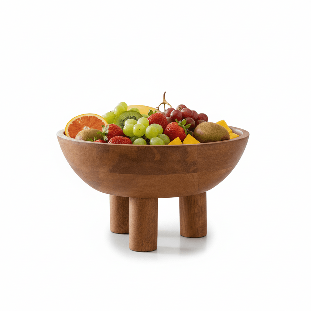 Kara Mango Wood Serving or Fruit Bowl with Footed Base