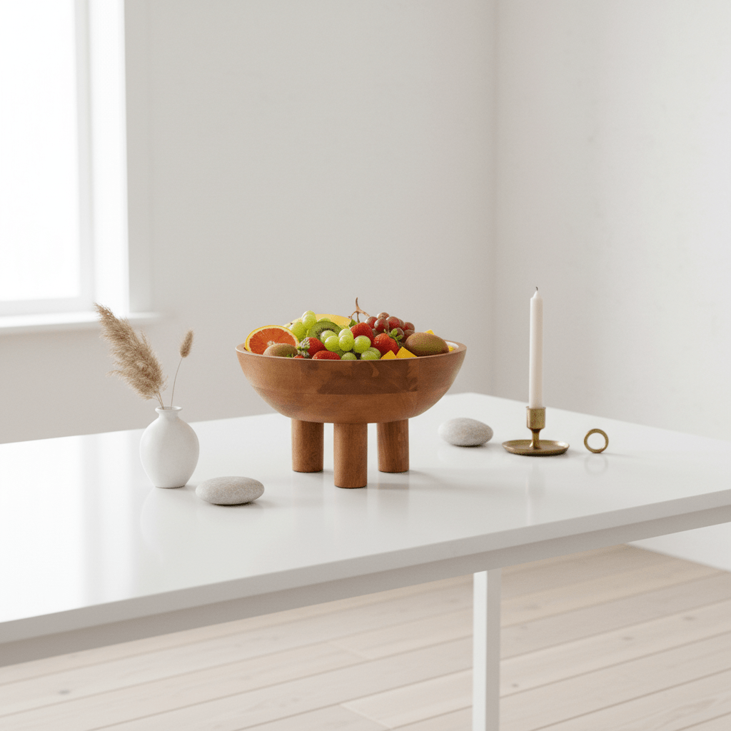 Kara Mango Wood Serving or Fruit Bowl with Footed Base