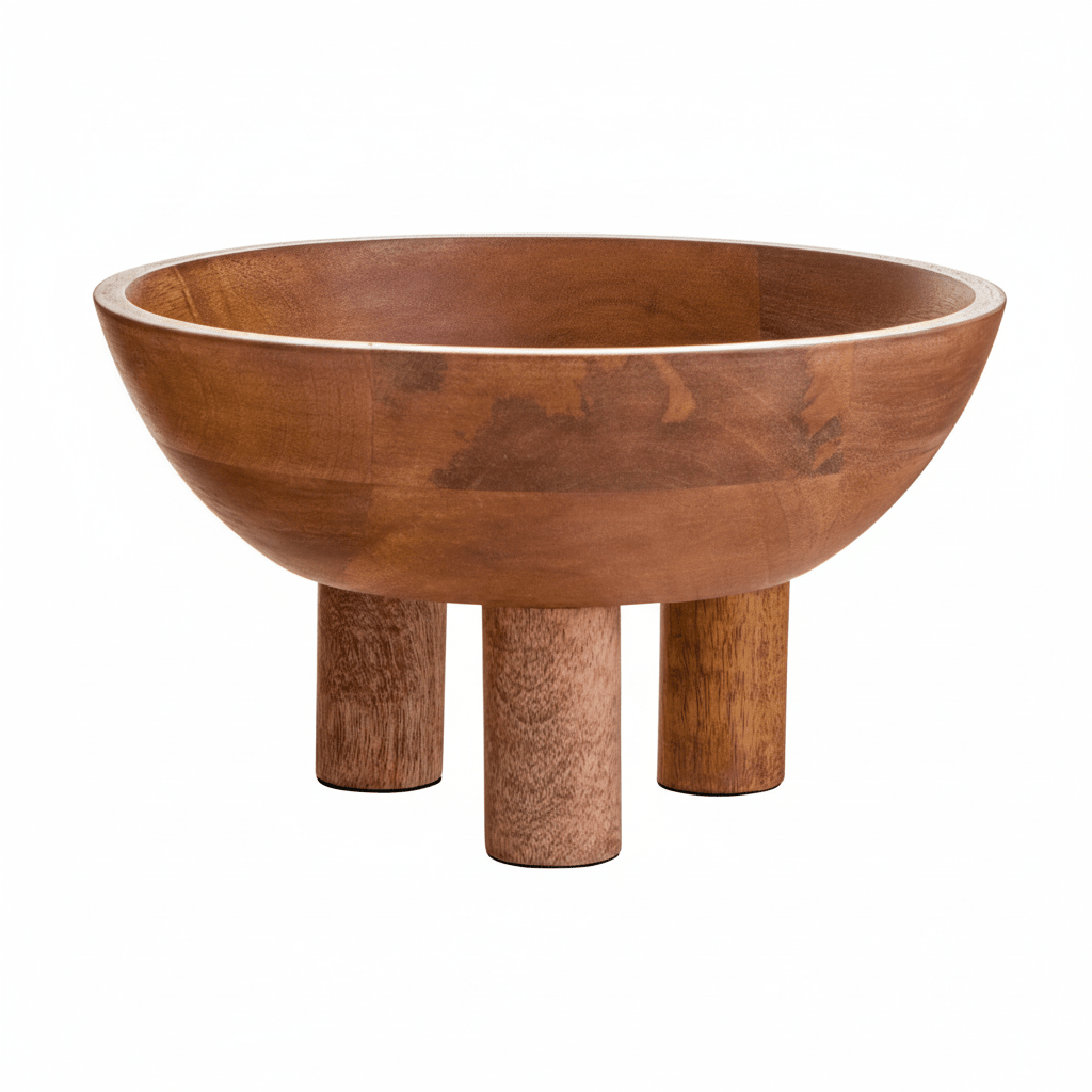 Kara Mango Wood Serving or Fruit Bowl with Footed Base