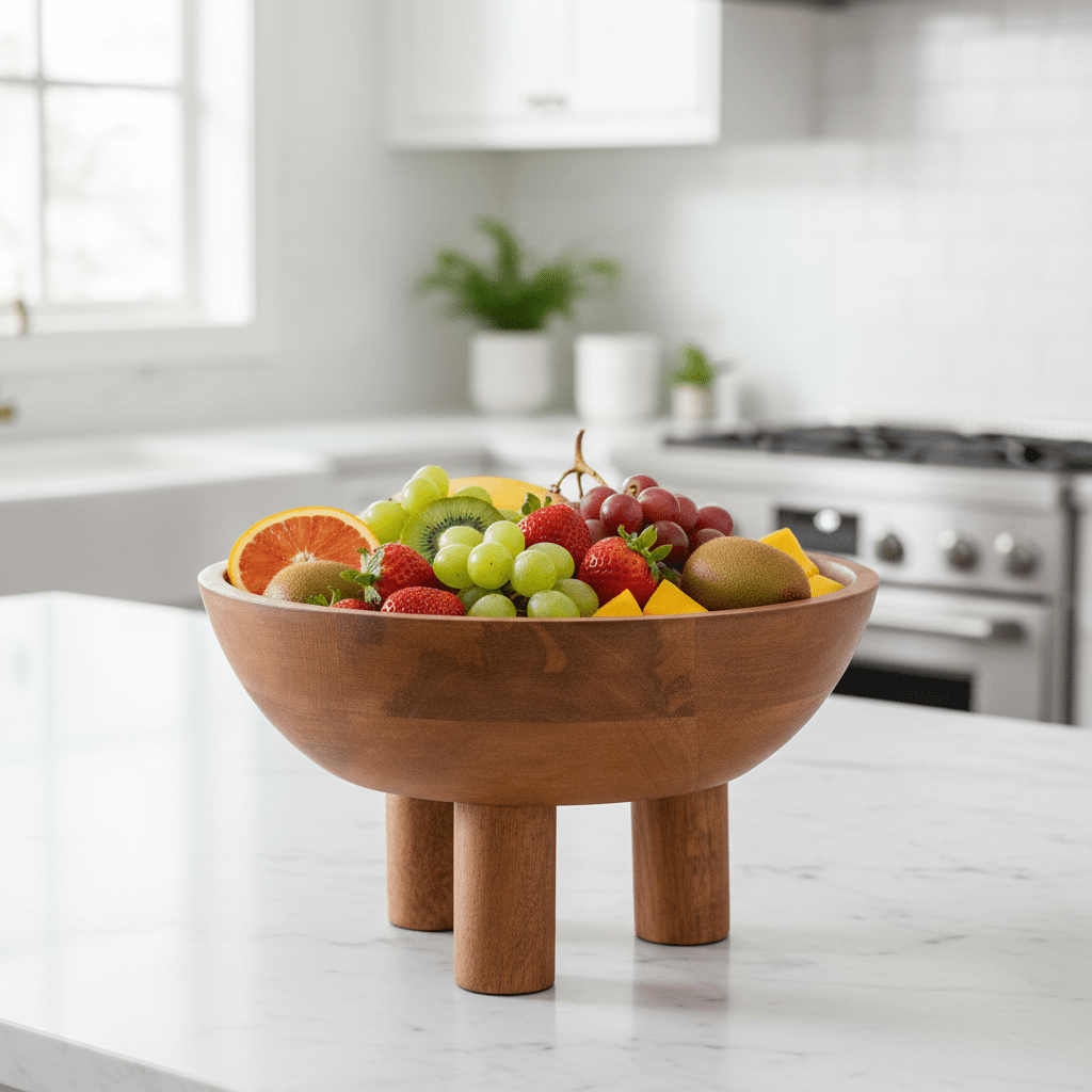 Kara Mango Wood Serving or Fruit Bowl with Footed Base