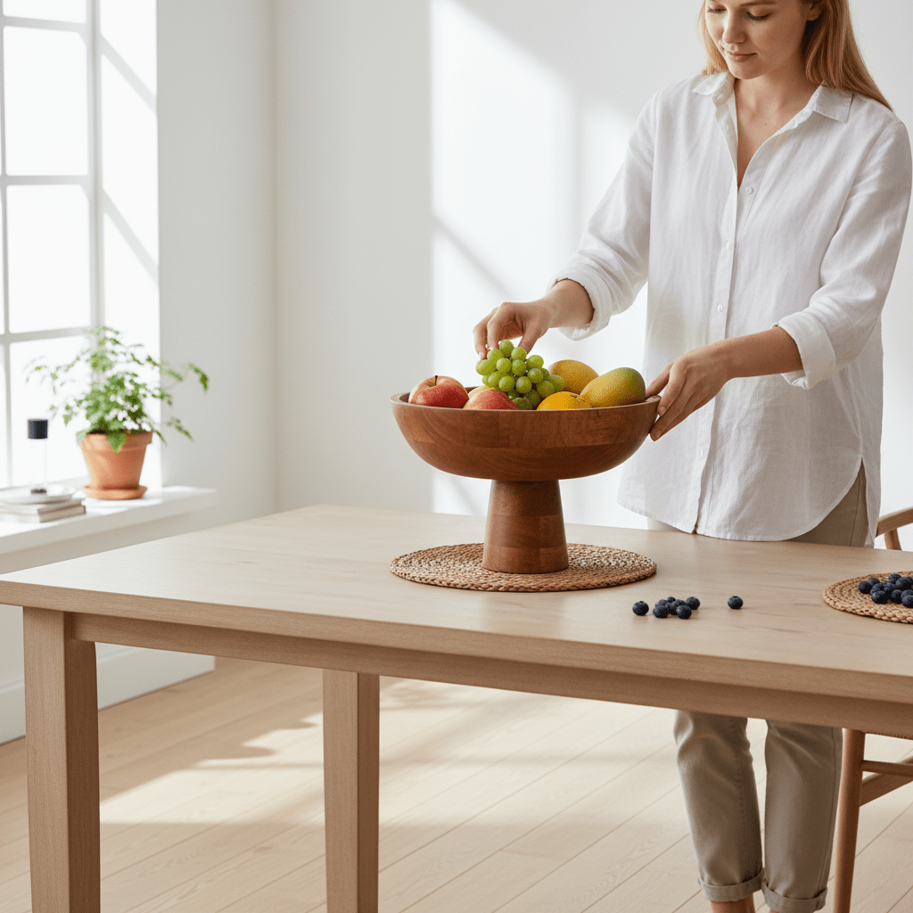 Kara Mango Wood Serving or Fruit Bowl with Pedestal Base