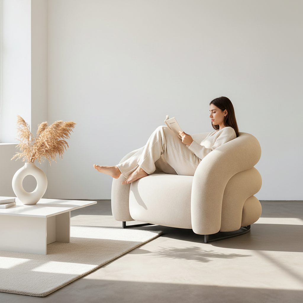 K93 Armchair, White Velvet
