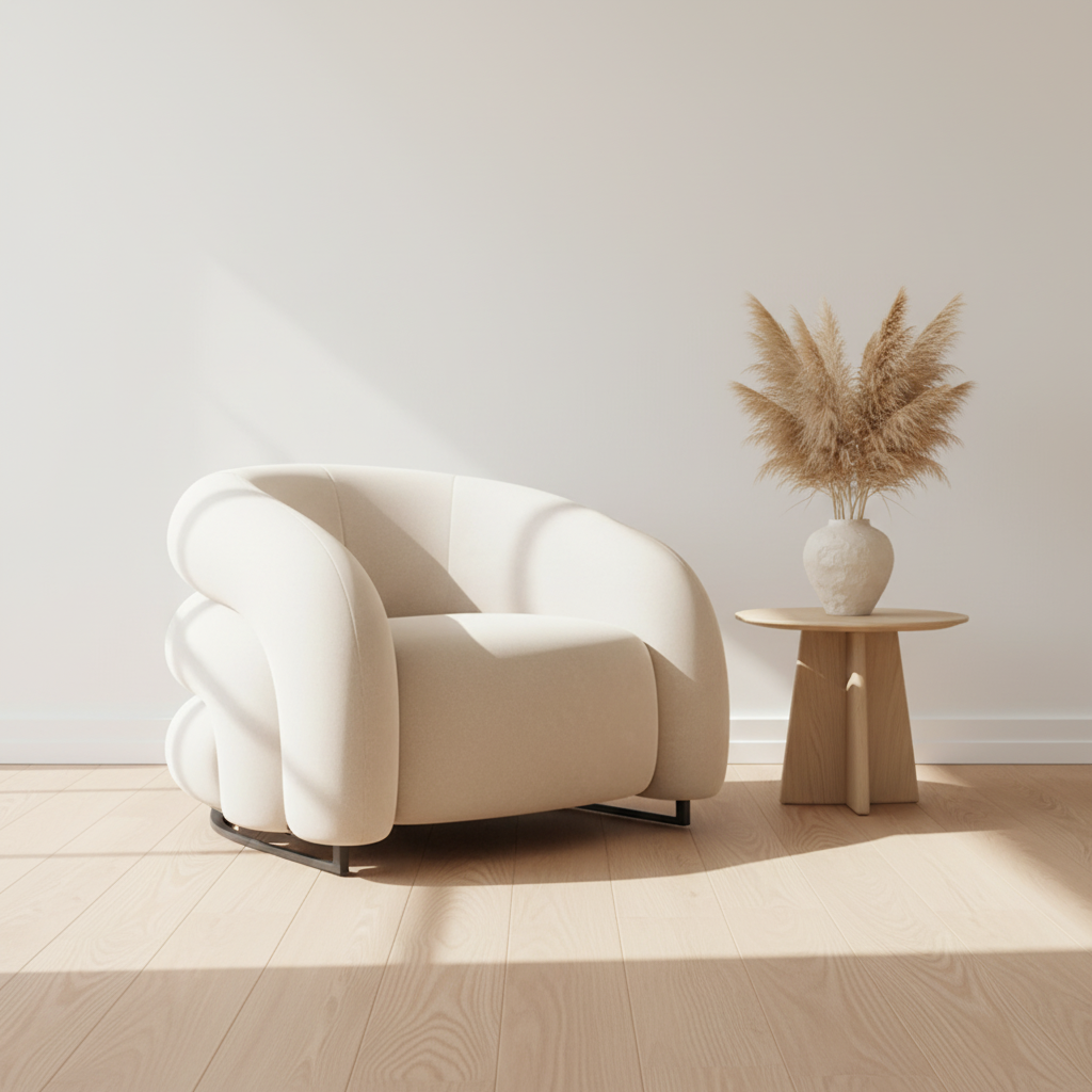 K93 Armchair, White Velvet