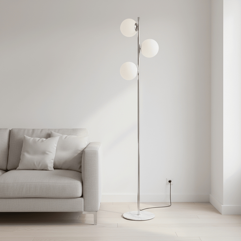 Karter Chrome Finish And White Glass Floor Lamp