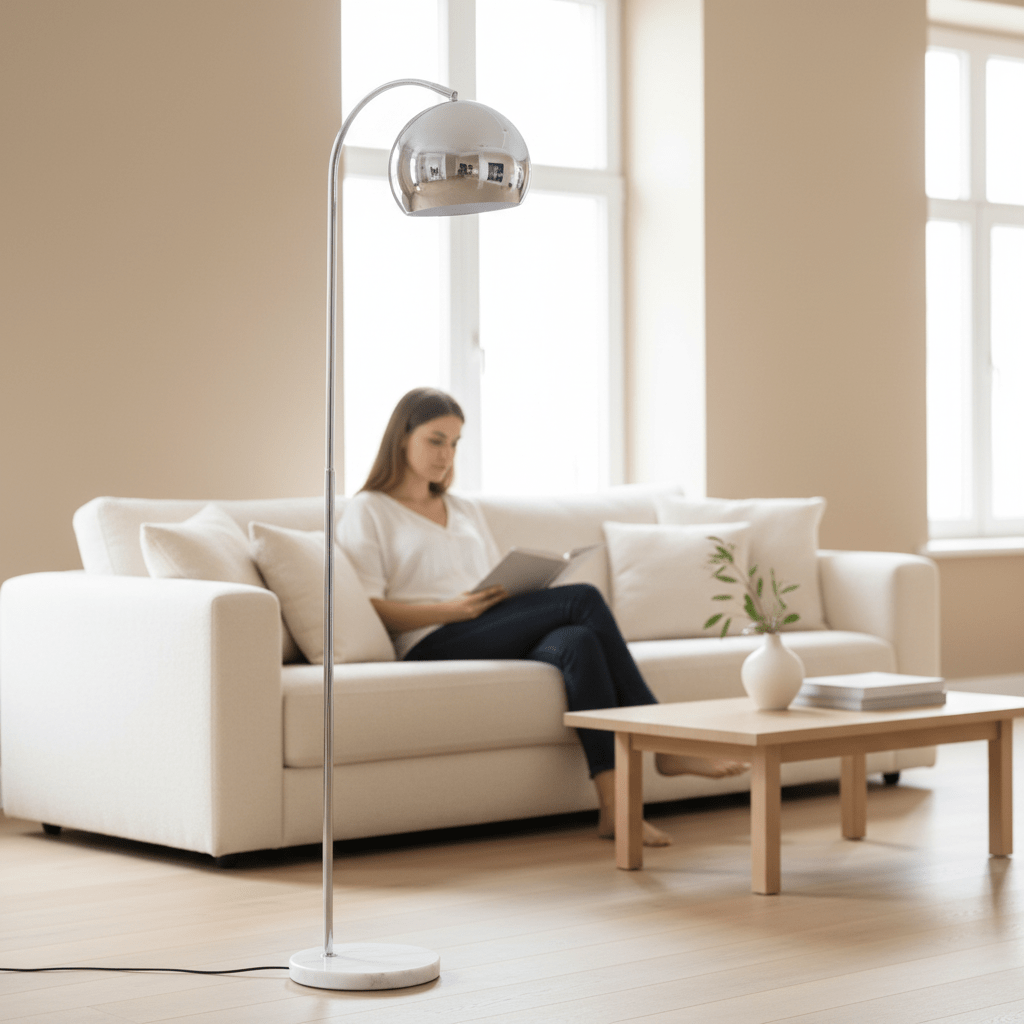 Karter Floor Chrome Finish Lamp With White Base
