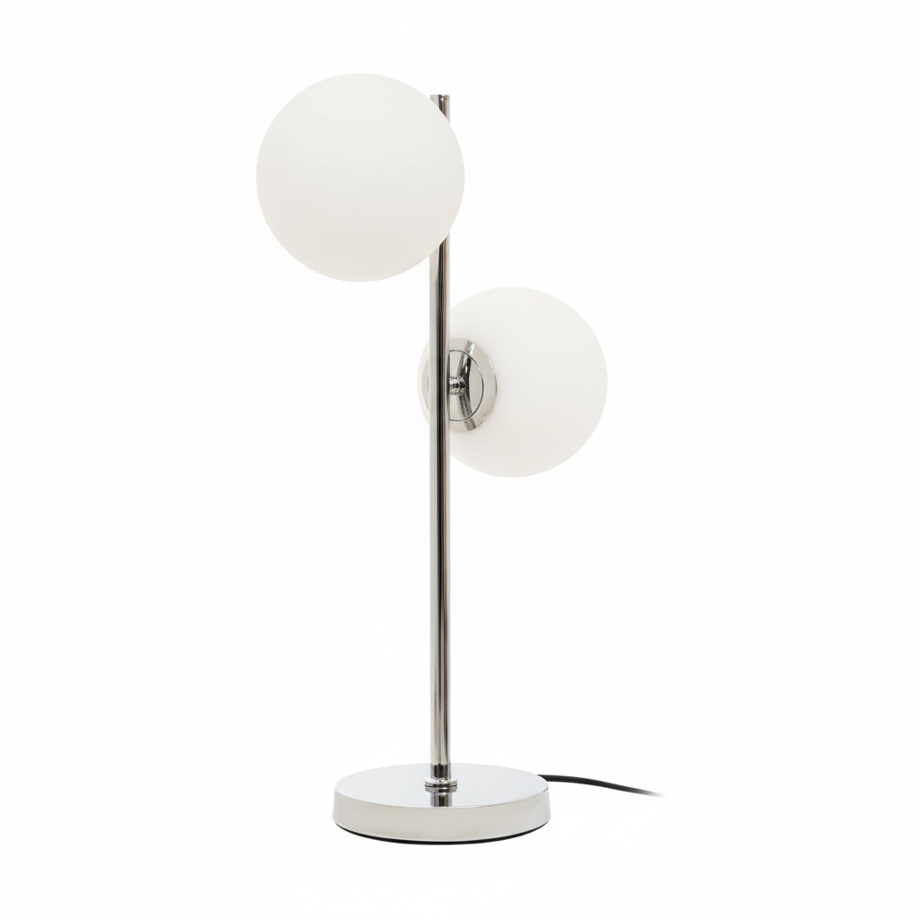 Karter White Glass With Chrome Table Lamp
