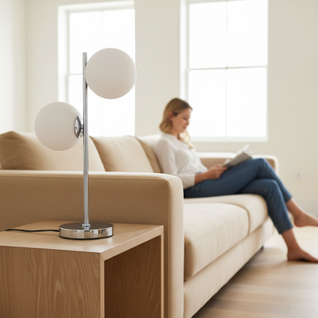 Karter White Glass With Chrome Table Lamp