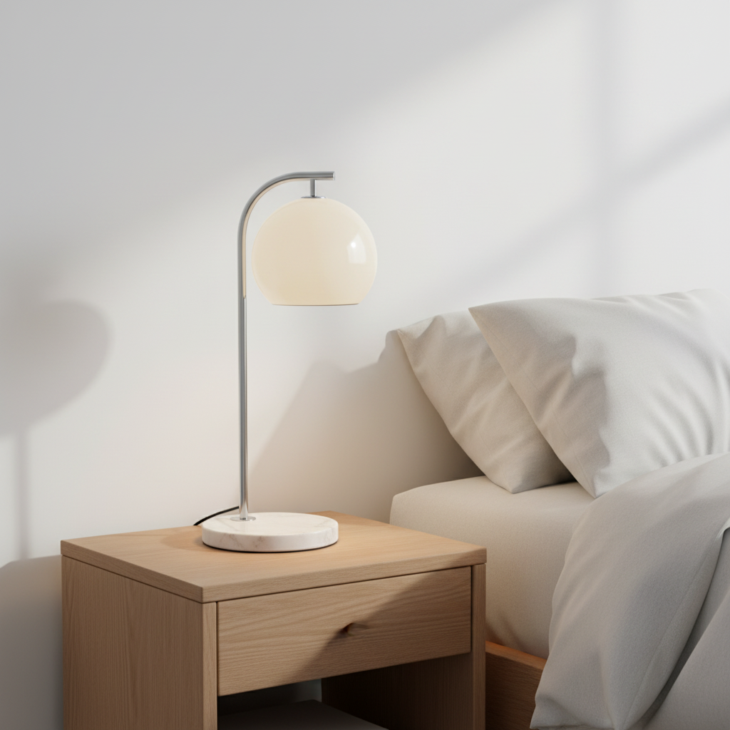 Karter Chrome Finish Table Lamp With White Base