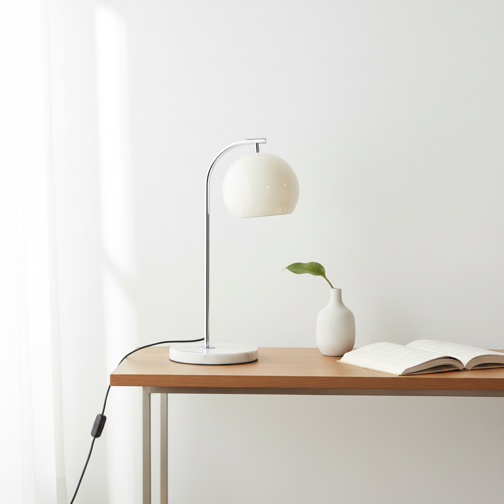 Karter Chrome Finish Table Lamp With White Base