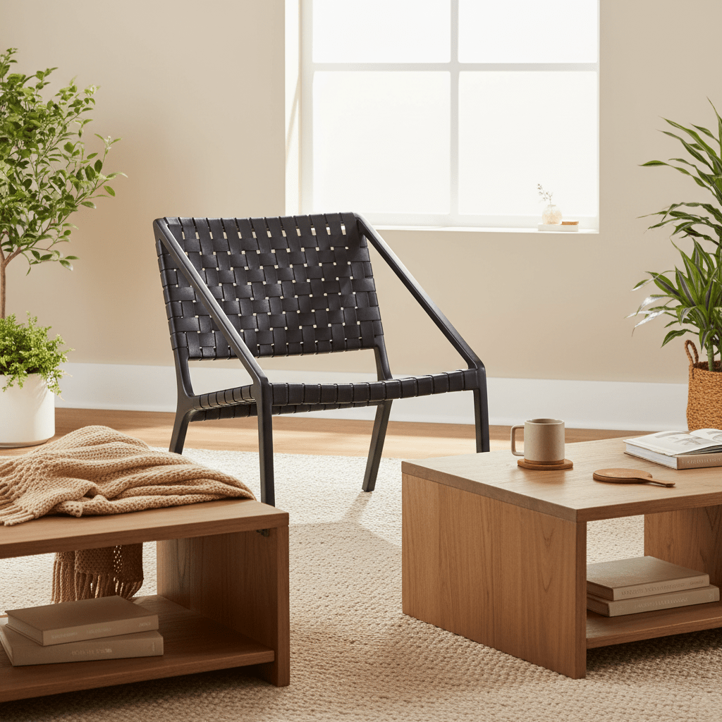 Kendari Black Cow Leather Woven Chair
