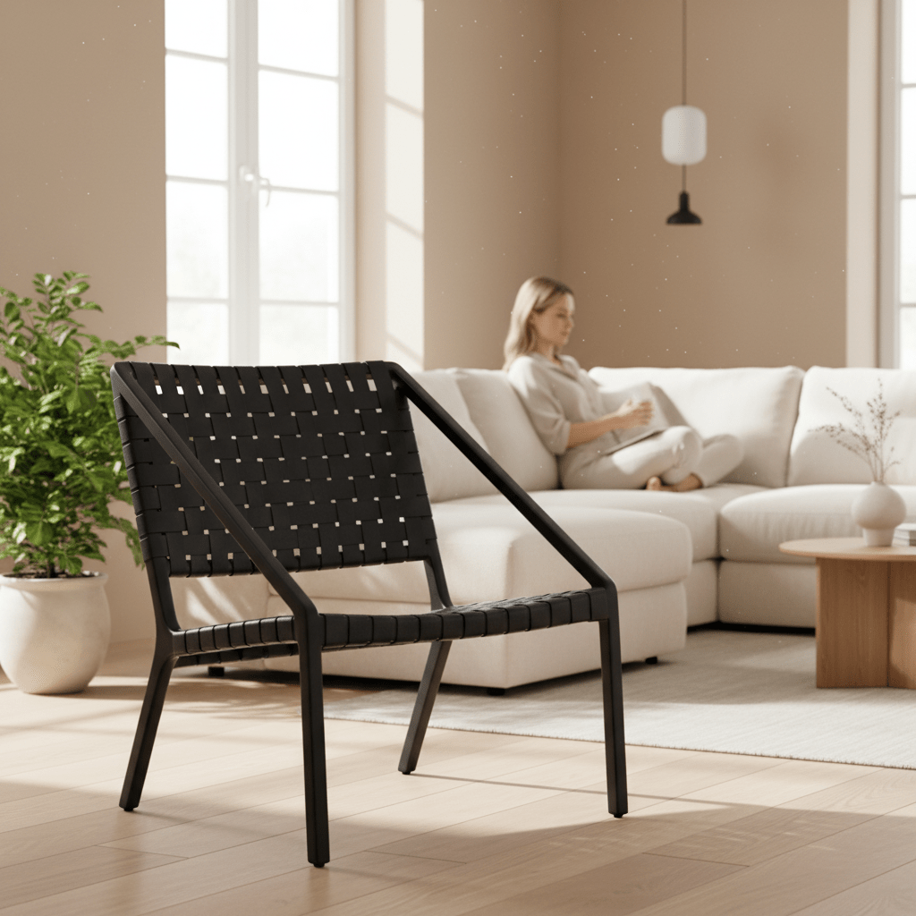 Kendari Black Cow Leather Woven Chair