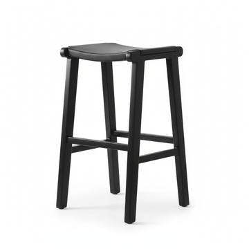 Kendari Black Leather and Teak Barstool