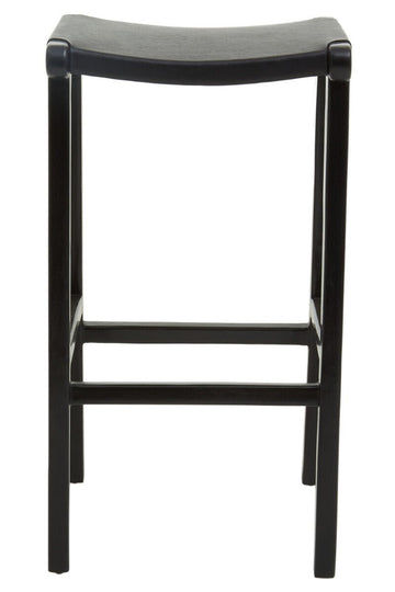 Kendari Black Leather and Teak Barstool