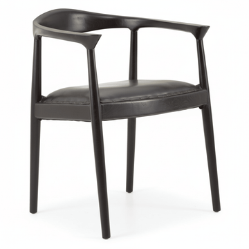 Kendari Black Leather and Teak Wood Chair