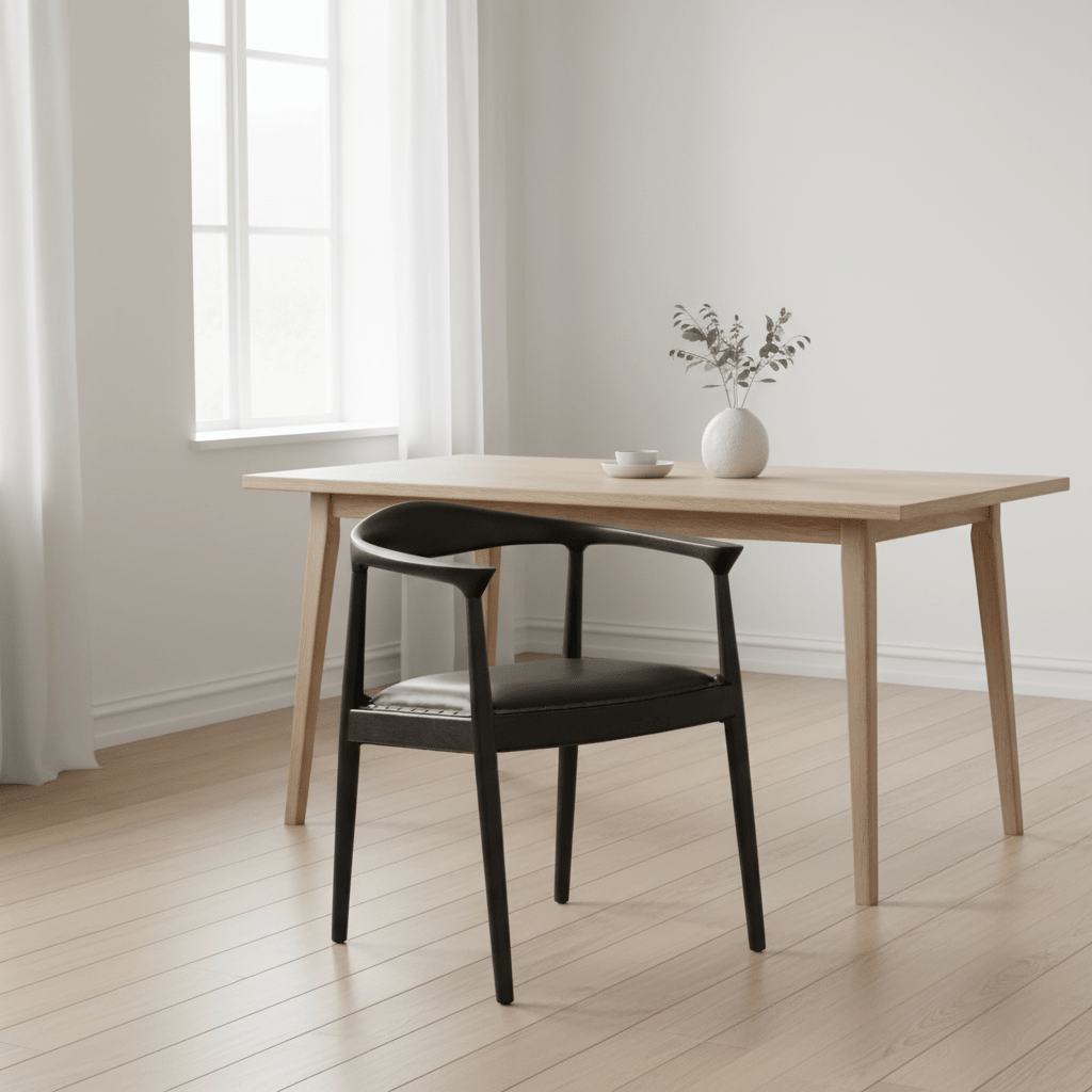 Kendari Black Leather and Teak Wood Chair