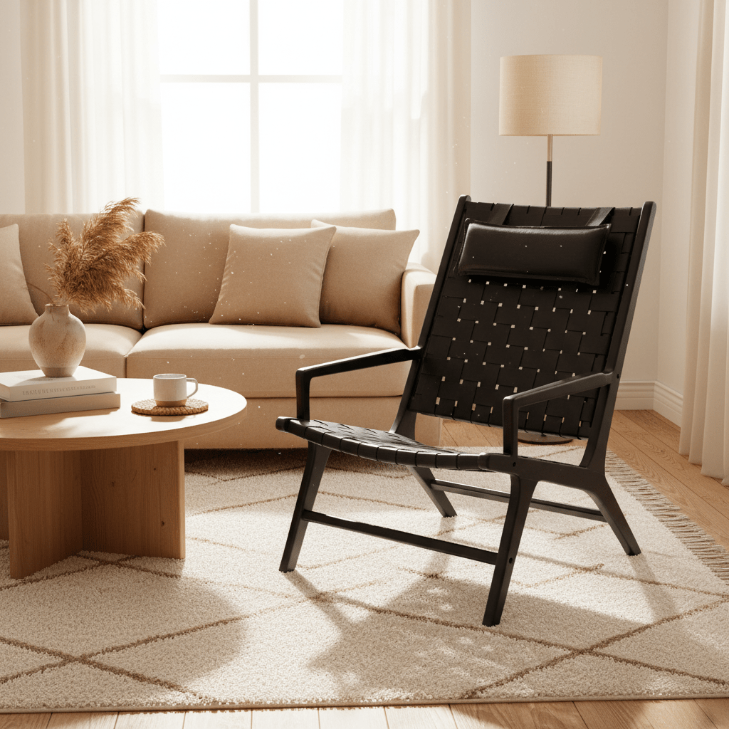 Kendari Black Leather Woven Chair