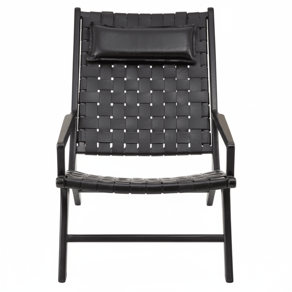 Kendari Black Leather Woven Chair