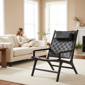 Kendari Black Leather Woven Chair