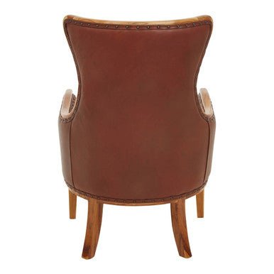 Kendari Brown Cow Leather and Teak Wood Frame Chair