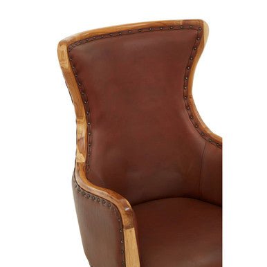 Kendari Brown Cow Leather and Teak Wood Frame Chair