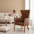 Kendari Brown Cow Leather and Teak Wood Frame Chair