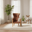 Kendari Brown Cow Leather and Teak Wood Frame Chair