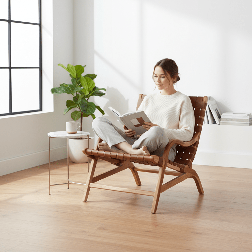 Kendari Brown Woven Leather Chair