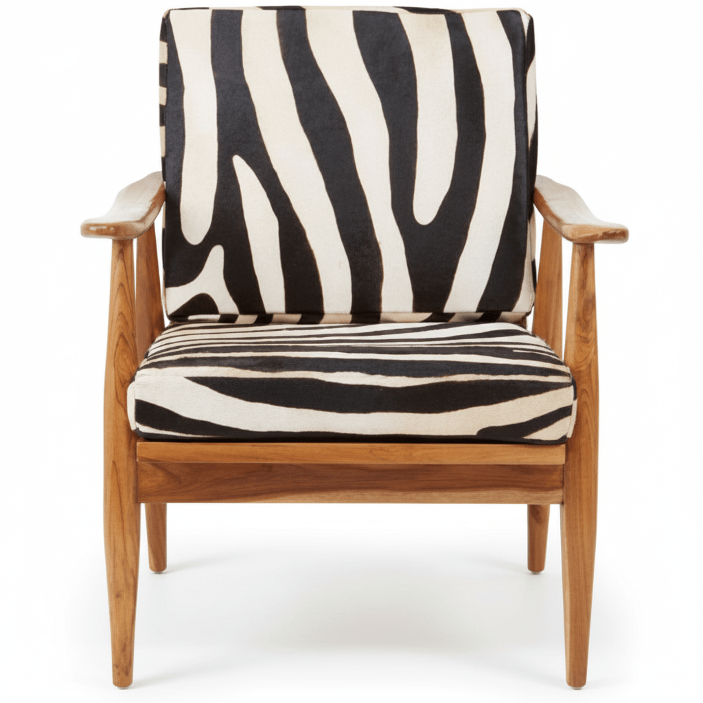 Kendari Leather Zebra Pattern And Teak Chair