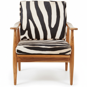 Kendari Leather Zebra Pattern And Teak Chair