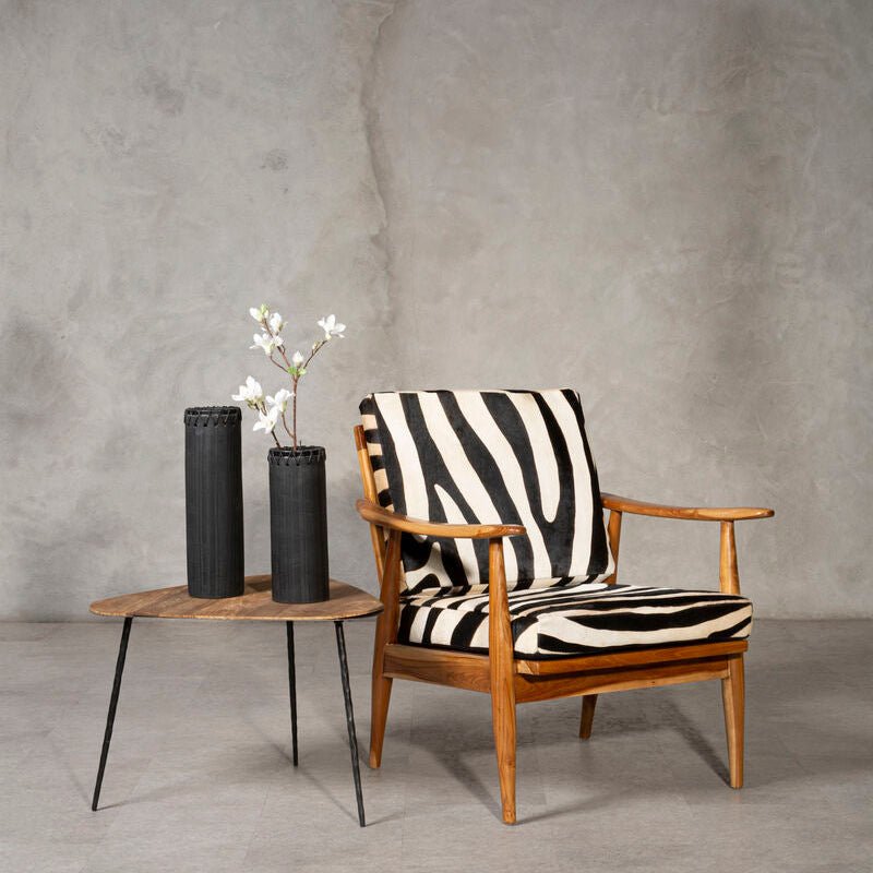 Kendari Leather Zebra Pattern And Teak Chair