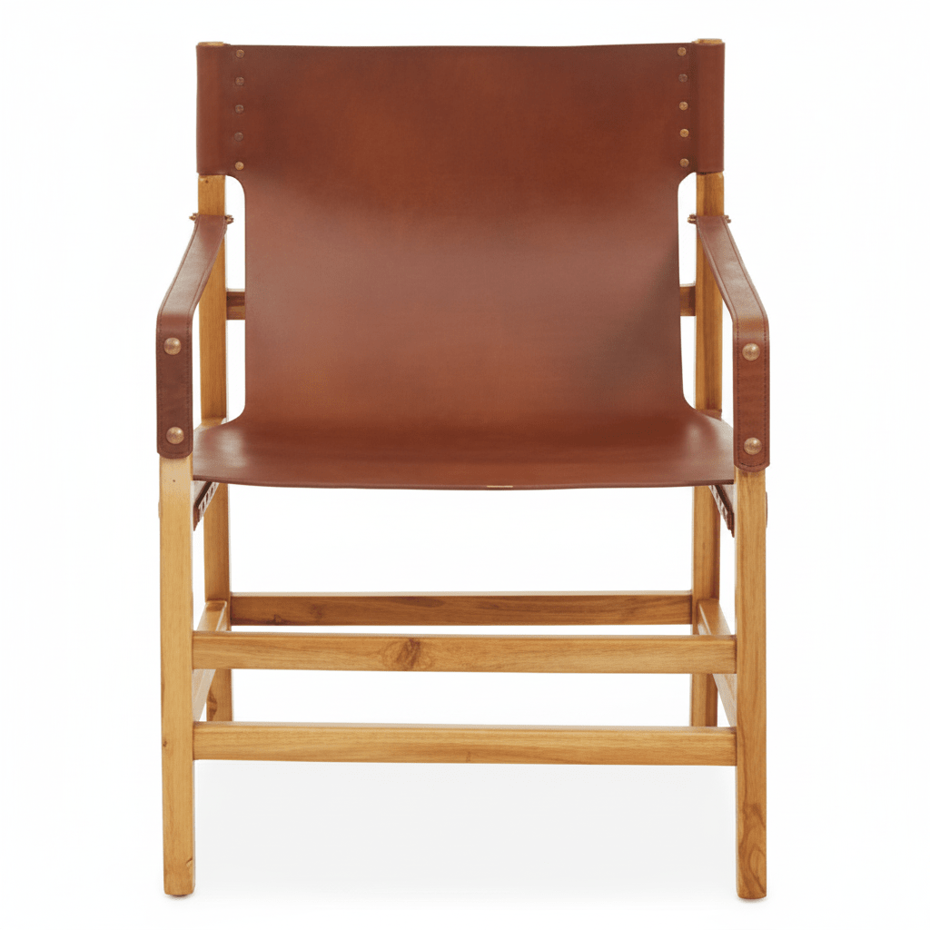 Kendari Light Brown Leather And Teak Wood Chair