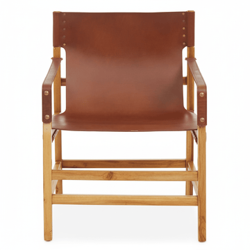 Kendari Light Brown Leather And Teak Wood Chair