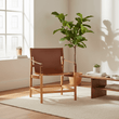 Kendari Light Brown Leather And Teak Wood Chair