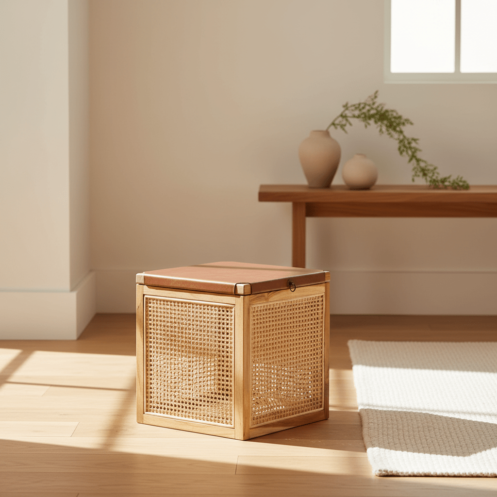 Kendari Teak Box With Light Brown Leather