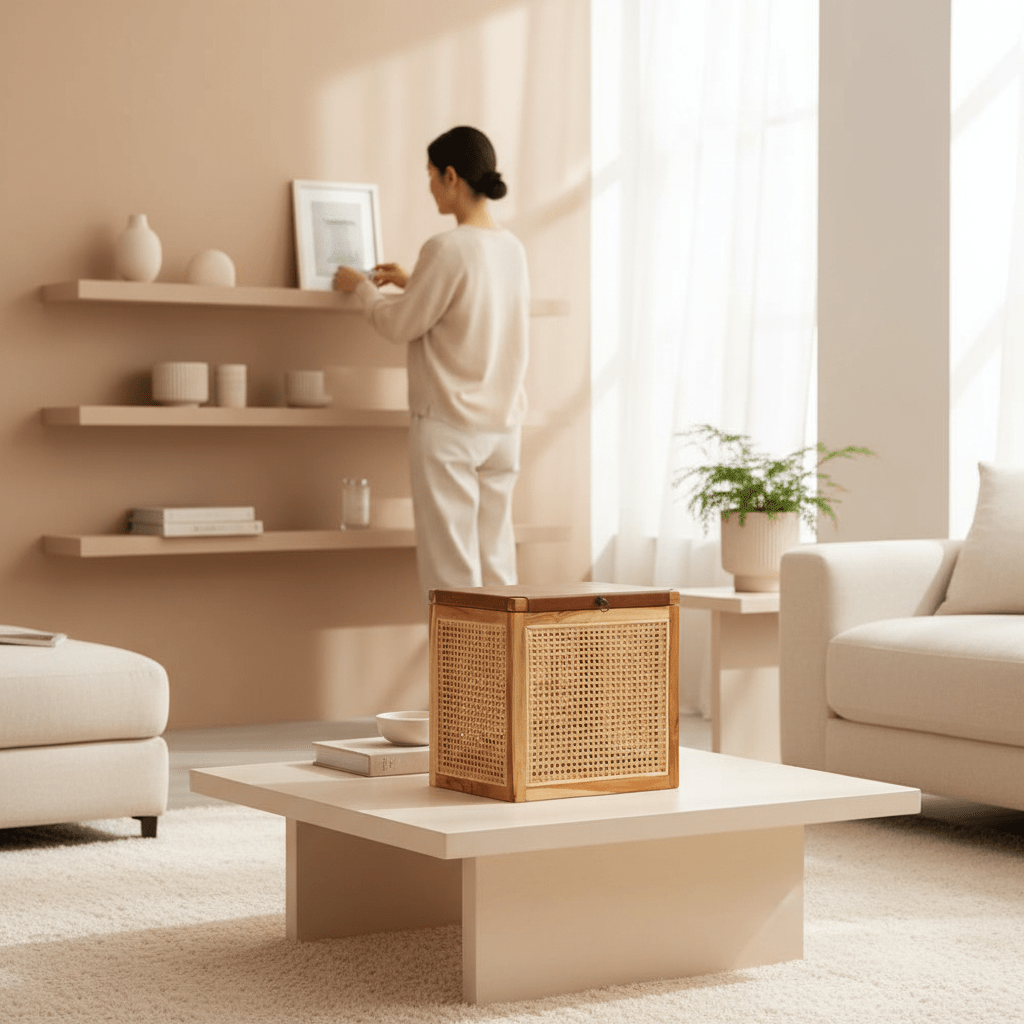 Kendari Teak Box With Light Brown Leather