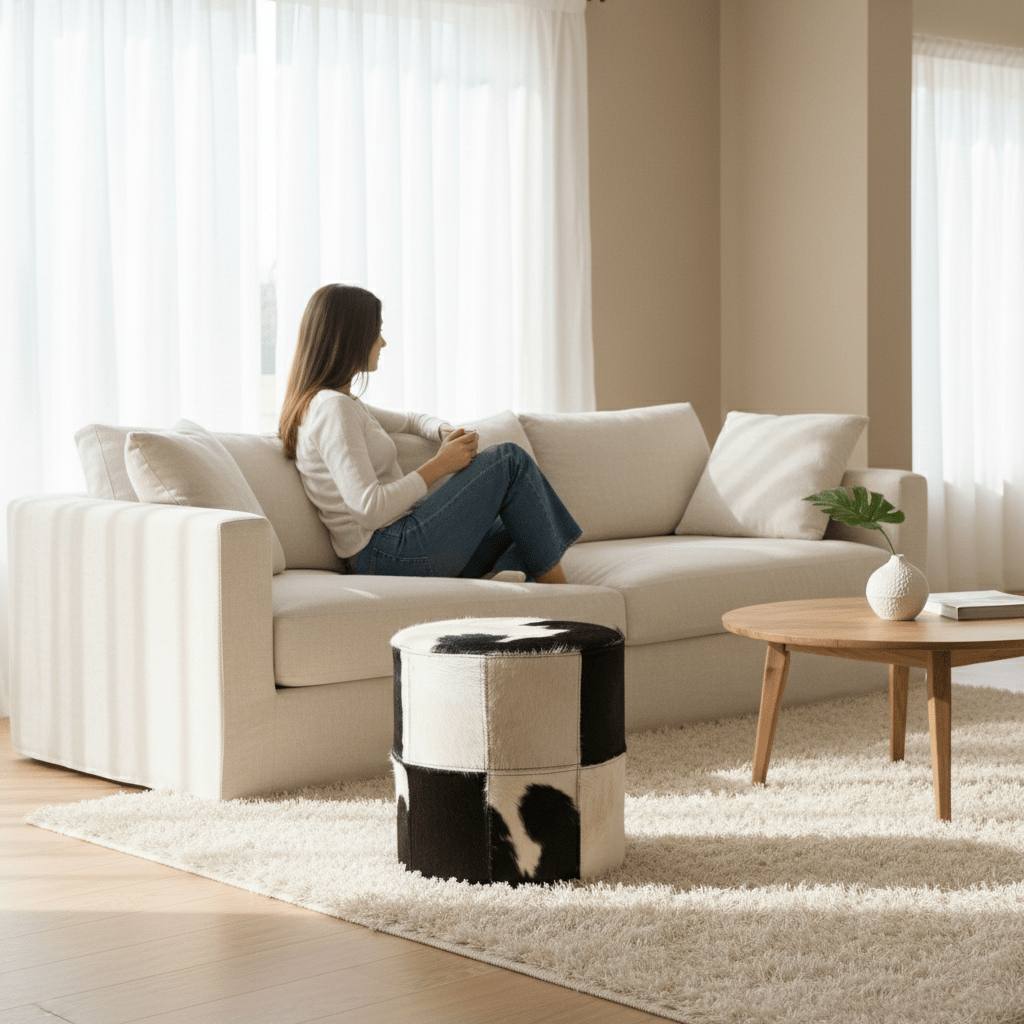 Kensington Townhouse Black And White Cowhide Stool