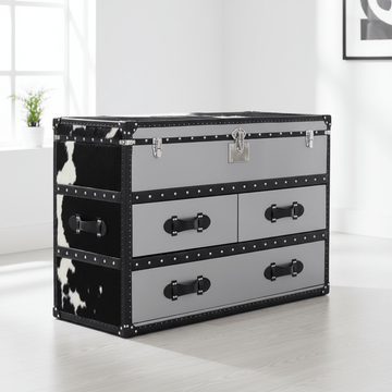 Kensington Townhouse Black And White Genuine Cowhide 3 Drawer Cabinet