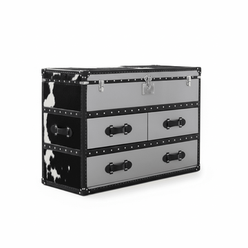 Kensington Townhouse Black And White Genuine Cowhide 3 Drawer Cabinet