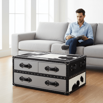 Kensington Townhouse Black And White Genuine Cowhide Coffee Table
